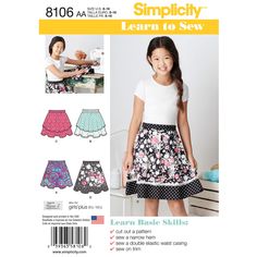 Find the Simplicity® Pattern CS8106 (8-16) at Michaels. Get your tween into sewing with this Learn to Sew skirt pattern. It includes special directions for beginners Simplicity Pattern CS8106 Learn To Sew Skirts for Girls and Girls PlusApparel Sewing Project. Get your tween into sewing with this Learn to Sew skirt pattern. It includes special directions for beginners. Skirt features different overlays and trims for a wardrobe staple they will be proud to wear. Designer: Karen E. Zunich. Size: 8- Skirt Pattern Easy, Skirts For Girls, Girls Clothes Patterns, Top Sewing, Pretty Skirts, Sewing Projects For Kids, Skirt Patterns Sewing, Simplicity Sewing, Sewing Skirts