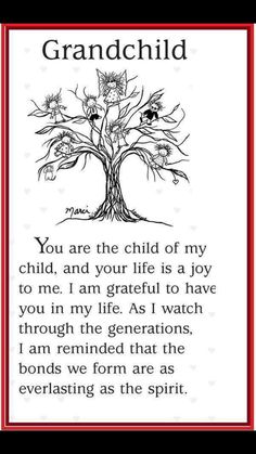 a card with an image of a tree and the words grandchild