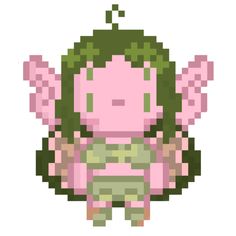 an pixel art piece of a girl with green hair