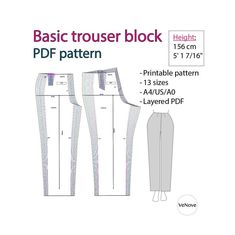 the basic trousers pattern is shown with measurements