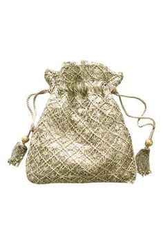 Shop for Kokommo Crochet Embroidered Potli Bag Online at Aza Fashions Festive Gold Potli Bag With Tassels, Elegant Festive Pouch With Latkans, Elegant Evening Potli Bag With Latkans, Bohemian Gold Bags With Latkans, Traditional Evening Bag With Latkans, Elegant Festival Pouch With Latkans, Elegant Bags With Latkans For Gifts, Bohemian Embroidered Potli Bag For Evening, Bohemian Embroidered Evening Potli Bag