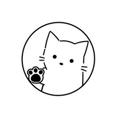 a black and white drawing of a cat with its paw in the middle of a circle