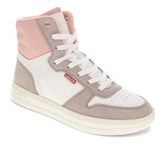 Retro-inspired design, contrasting textures, iconic Levis branding, and, of course, vegan leather uppers  these womens sneakers were made to show the world your bold style. When you need to feel and look your best, simply lace up these Levis high-top sneakers. The extra padding in the collar and tongue, paired with the ultra-cushioned footbed, will keep your feet relaxed and comfortable, while the shock-absorbing rubber footbed adds support and keeps your look fresh and crisp. Plus, these shoes Levis Branding, Taupe Shoes, Contrasting Textures, Shoe Warehouse, Moc Toe Boots, Hightop Sneakers, Bold Style, Platform Sneaker, Casual Lace