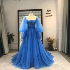 Blue Tulle Fashionable Sweetheart Long Party Dress, Blue Formal Gown Evening Dress on Luulla