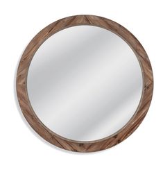 the round mirror is made out of wood