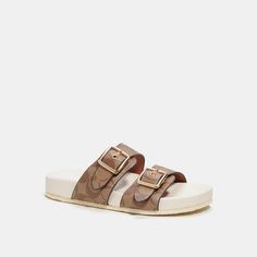 Coach Sandals, Canvas Sandals, Latest Sandal, White Wedges, Branding Coach, Coach Outlet, Signature Canvas, Brown Sandals, Coach Shoes