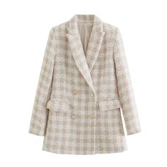 Pattern Type: PlaidCollar: Turn-Down CollarClosure Type: Double BreastedMaterial: polyester Blazer Off White, Homewear Dress, Double Blazer, Blazer Rose, Neutral Tops, Beige Blazer, Blazer Beige, Vintage Long Sleeve, Coat Vintage