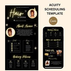 a black and gold hair salon brochure