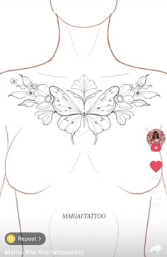 a woman's chest with tattoos on it