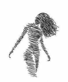 a drawing of a woman walking with her hair blowing in the wind and text that reads,