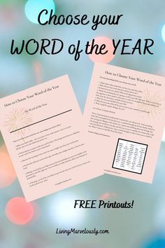 a close up of a paper with the words choose your word of the year on it