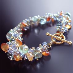 Magnifcent. Jewelry 2023, Cluster Bracelets, Interlaken, Leaf Bracelet, Hessonite Garnet, Jewelry Beautiful, Fashion Jewelry Sets, Aqua Chalcedony, Sapphire Bracelet