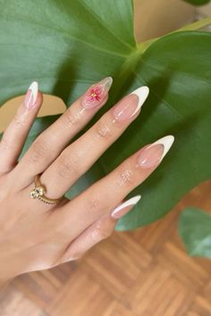 flower nails, french tips, white french tip flower nails, vacation nails, summer nail inspo , spring nails, nail inspo French Tip Flower Nails, French Tip Flower, Vacation Nails Summer, French Tips White, Nail Inspo Spring, Nails French Tips, Nails Vacation, Hello Nails, White French Tip