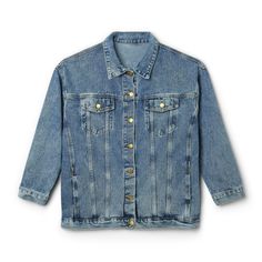 This women's custom denim jacket is here to become a wardrobe icon. With a timeless design, a relaxed, oversized fit, this jacket has all the hallmarks of an instant-favorite; Lapel collar, button-front closure, long sleeves with buttoned cuffs, button-flap front patch pockets, and front slant pockets. Add your designs on the large back panel and create a versatile choice that is bound to be worn and get all eyes on it.  .: 90% cotton, 6% polyester, 3% rayon, 1% spandex (fiber content slightly varies for different sizes) .: Relaxed, oversized fit .: Sewn-in label on the bottom left side Styles Ankara, Custom Denim Jacket, Custom Denim, Womens Jackets, Denim Jacket Women, Lynx, Tgif, Slovenia, Lapel Collar