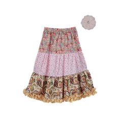 Pleasantly pretty peasant skirt. Skirt is a longer length and has a comfortable stretchable waist band. There are three different layers of flower and paisley print that creates the perfect peasant look for this skirt. Lastly the double ruffle hem adds just the right detail. Small OSFM 4 - 6 yrs, Medium OSFM 8 - 10 yrs, Large OSFM 12 -14 yrs. Skirt also includes a flower hair accessory. Peasant Skirt, Flower Hair Accessories, Skirt Skirt, Kids Outfits Girls, Flower Hair, Bottom Clothes, Waist Band, Hair Accessory, Flowers In Hair