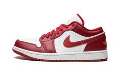 The Air Jordan 1 Low “Cardinal Red” is a simple and clean take on the classic Jordan sneaker.  It features an all-leather upper with a white base and Cardinal Red overlays.  Small hits of Light Curry can be seen on the Jumpman branding on the tongue, Wings logo on the back heel, and contrasting stitching on the Swoosh on the sides. Jordan 1 Low Cardinal Red, Sneakers Box, Kobe Shoes, Authentic Jordans, Jordan Sneaker, Nike Air Jordan 1 Low, Jordan 1 High Og, Red Nike, Stadium Goods