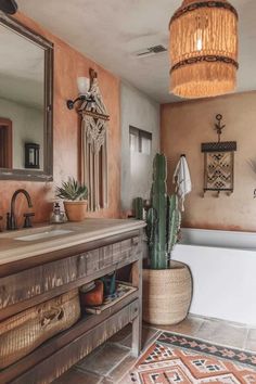 western boho bathroom Boho Bathroom Green, Western Boho Bathroom, Southwestern Interior, Western Interior, Bathroom Green, Spanish Home Decor, Ranch House Decor