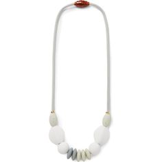 a necklace with white and grey beads