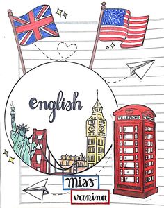 a drawing of the united states and british symbols on lined paper with writing english miss virginia