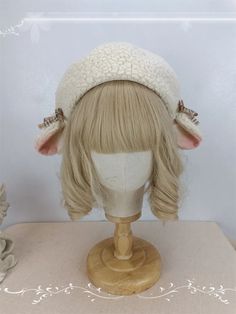 Lamb Ear Design Beige / Black Plush Beret Lamb Ears, Sheep Ears, Fairy Kei Fashion, High Platform Shoes, Black Beret, Headpiece Accessories, Kei Fashion, Ear Design, Lambs Ear