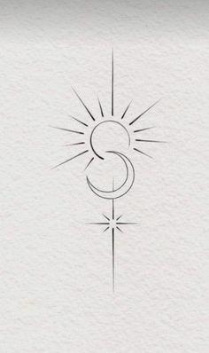 the letter e is drawn in black ink on white paper with a cross and sun behind it