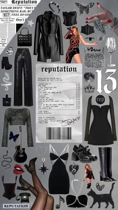 a collage of clothes and accessories is featured in the magazine, repuptation