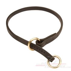 a brown leather dog collar with gold rings