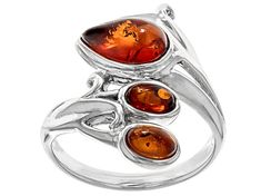 11x7mm Pear Shape And 6x4mm Oval Cabochon Amber Rhodium Over Sterling Silver 3-Stone Ring. Measures Approximately 3 Stone Rings, Bypass Ring, Amber Jewelry, Oval Cabochon, Three Stone, Stone Ring, Pear Shape, Pear Shaped, Stone Rings