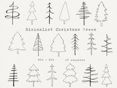 minimalist christmas trees in black and white with the words,'minimalist christmas trees '