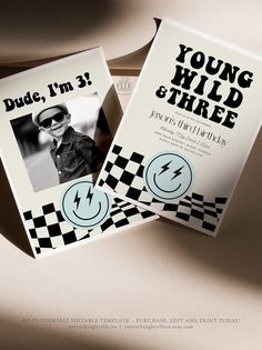 two flyers for young wild strike are shown on top of an envelope with the same design