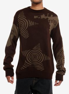 Go for the grunge look with this brown intarsia sweater! Featuring swirling stars and other abstract designs.100% acrylicWash cold; dry lowImportedListed in men'sunisex sizesModel is 6'1''Model wears size Small Swirl Star, Hot Topic Sweaters, Grunge Sweater, Hippie Sweaters, Intarsia Sweater, Bug Boy, Maroon Hoodie, Hot Sweater, Tall Hoodies