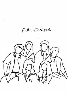 a black and white drawing of people standing in front of a sign that says friends