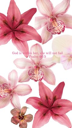 pink and white flowers with the words god is within them