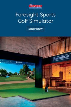 a golf simulator with the title foresight sports's golf simulator shop now on sale