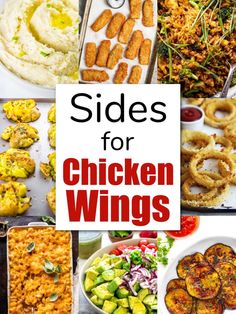 chicken wings and other foods with the words sides for chicken wings