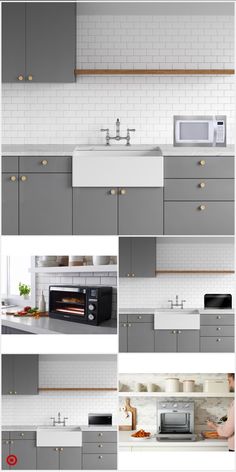 a series of photos showing different types of kitchen cabinets