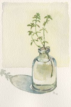 a watercolor painting of a flower in a glass vase