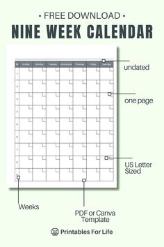 the free printable nine week calendar