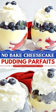 Surprise your guests with a new treat! Try this No-Bake Cheesecake Pudding Parfaits is easy to make and awesome for labor day party food ideas. This cheesecake pudding recipe is easy to prepare. The delicious layers of pudding, fresh berries and topped with whipped cream will satisfy your sweet cravings. One of the best summer dessert you can ever have! No Bake Cheesecake Pudding, Day Party Food Ideas, Pudding Parfait, Parfait Desserts, Spring Recipe