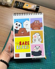 someone is holding up a notebook with cartoon animals on it and the words, we bare bears