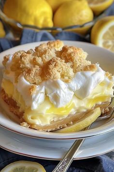 there is a lemon pie on the plate