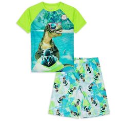 New With Tags ~ Never Worn! Wonder Nation Boys Dinosaur On Jet Ski Shirt & Shorts Pajama Set Size Xs 4/5 Coordinated And Ready For Bed. This 2-Piece Boys’ Sleep Set From Wonder Nation Is Perfect For Bedtime Or Just Relaxing At Home. The Top Is Tag-Free For Extra Comfort And Is Accompanied By Easy-To-Wear, Pull-On Shorts All Crafted In Soft Fabric For An Easy-Going Night. Material: T-Shirt: 70% Polyester Jersey/30% Recycled Polyester; Shorts: 70% Polyester Jersey/30% Recycled Polyester Care: Mach Ski Shirt, Ski Shirts, Shorts Pajama Set, Basketball Birthday, Shirt And Shorts, Boys Pajamas, Sleep Set, Sleep Shirt, Jet Ski