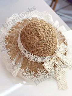 Crochet Bun Hat, Bohemian Hats, Pola Topi, Hat Decoration, Card Holder Case, Lace Bows, Diy Hat, Beach Hat