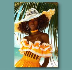 Black Woman Fashion Print Caribbean Woman Yellow Dress Hat Dominican Print 🌴 Welcome to WestIndiesArtCo 🎨 GICLEE FINE ART PRINT BY WESTINDIESARTCO Immerse yourself in the vibrant colors of the Caribbean with our Giclée Fine Art Prints by WestIndiesArtCo. Each piece is a celebration of the island's rich culture and breathtaking landscapes. Giclee print techniques on fine art paper make the print look like a genuine painting. Opt for border or borderless. Most Pieces come in 🖼️ 6 Print Options so if you cannot find what you want, get in touch and ask me to set it up.  ● Canvas (Stretched): Stretched over lightweight wood stretcher-bars, ready to hang with printed sides for a borderless look. ● Fine Art Paper (Rolled): Smooth, matte, archival paper that's perfect for framing or using with Caribbean Fashion, Caribbean Art, Cute Prom Dresses, Dress Hats, Black Women Fashion, Caribbean Islands, Yellow Dress, Fashion Prints, Black Women