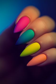 Simple stiletto nail design with neon colors. Stiletto Nail Design, Simple Stiletto Nails, Latest Nail Designs, Stiletto Nails Designs, Stiletto Nails, Neon Colors, Simple Elegance, Nail Design, Nail Art Designs