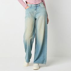 These Arizona women's and junior's loose-fit jeans are a comfy style perfect for casual weekend looks. Made from a recycled stretch-denim in a light wash, this ultra-wide leg pair is cut for a low-rise with 5-pocket tailoring and a button-zip fly. Balance the shape with a fitted baby tee or sweater. Closure Type: Button & ZipperPockets: 2 Back Slip Pockets, 2 Front Slip Pockets, 1 Front Coin PocketRise: Low RiseFiber Content: 64% Cotton, 31% Tencel Lyocell, 5% Recycled CottonFabric Description: Jeans Loose Fit, Jean Color, Dream School, Ultra Wide, Loose Fit Jeans, Casual Weekend, Comfy Fashion, School Life, Baby Tee