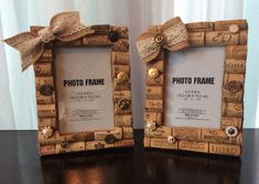 two frames made out of wine cork with bows