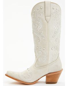 Leather upper with leather lining. Leather outsole with rubber heel cap. Snip toe. Pull on style. Solid white design. Cowboy Boots For Women, Cowgirl Look, Boots Beige, Wedding Boots, Beige Heels