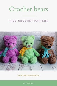 three crocheted teddy bears sitting next to each other