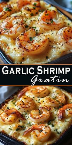 garlic shrimp casserole with cheese and herbs